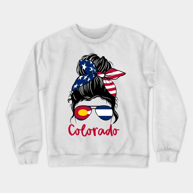 Colorado  girl Messy bun , American Girl , Colorado Flag Crewneck Sweatshirt by JayD World